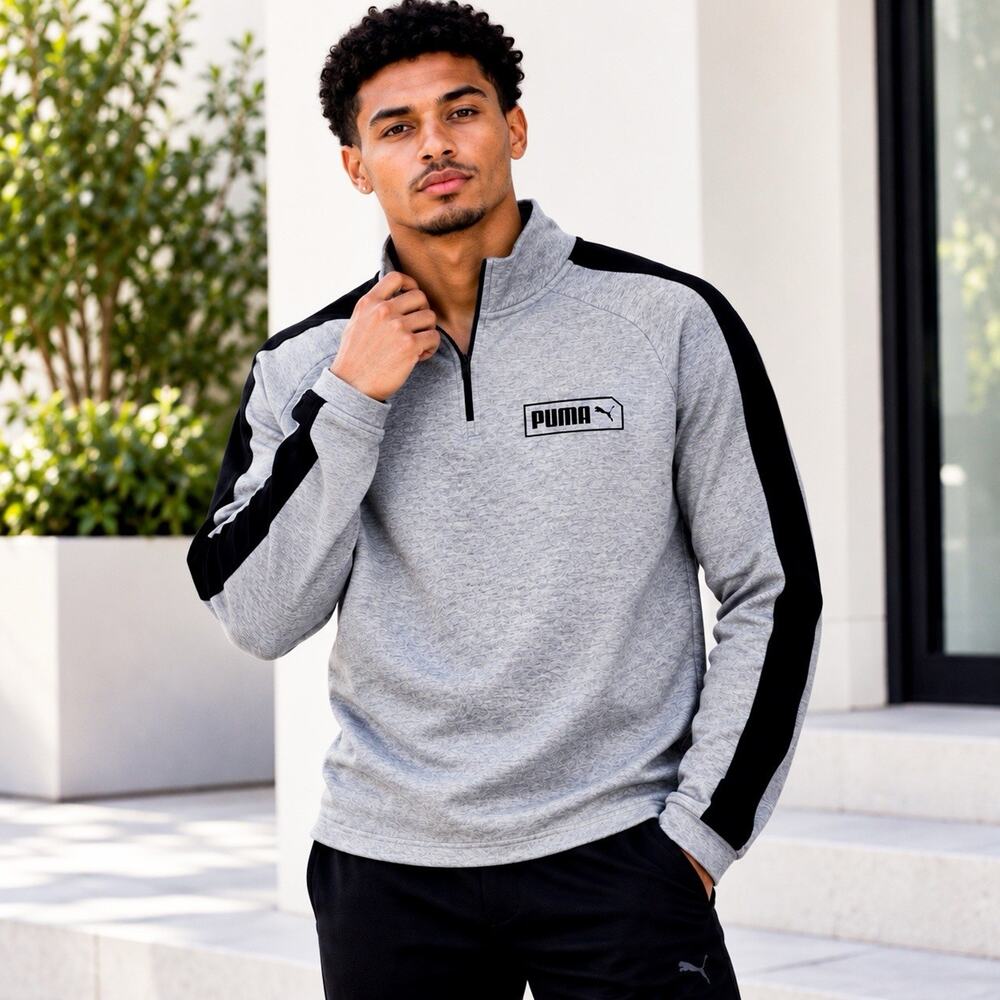 NWT Puma Mens Stretchlite Quarter Zip Pullover Sweatshirt - Gray, Size M